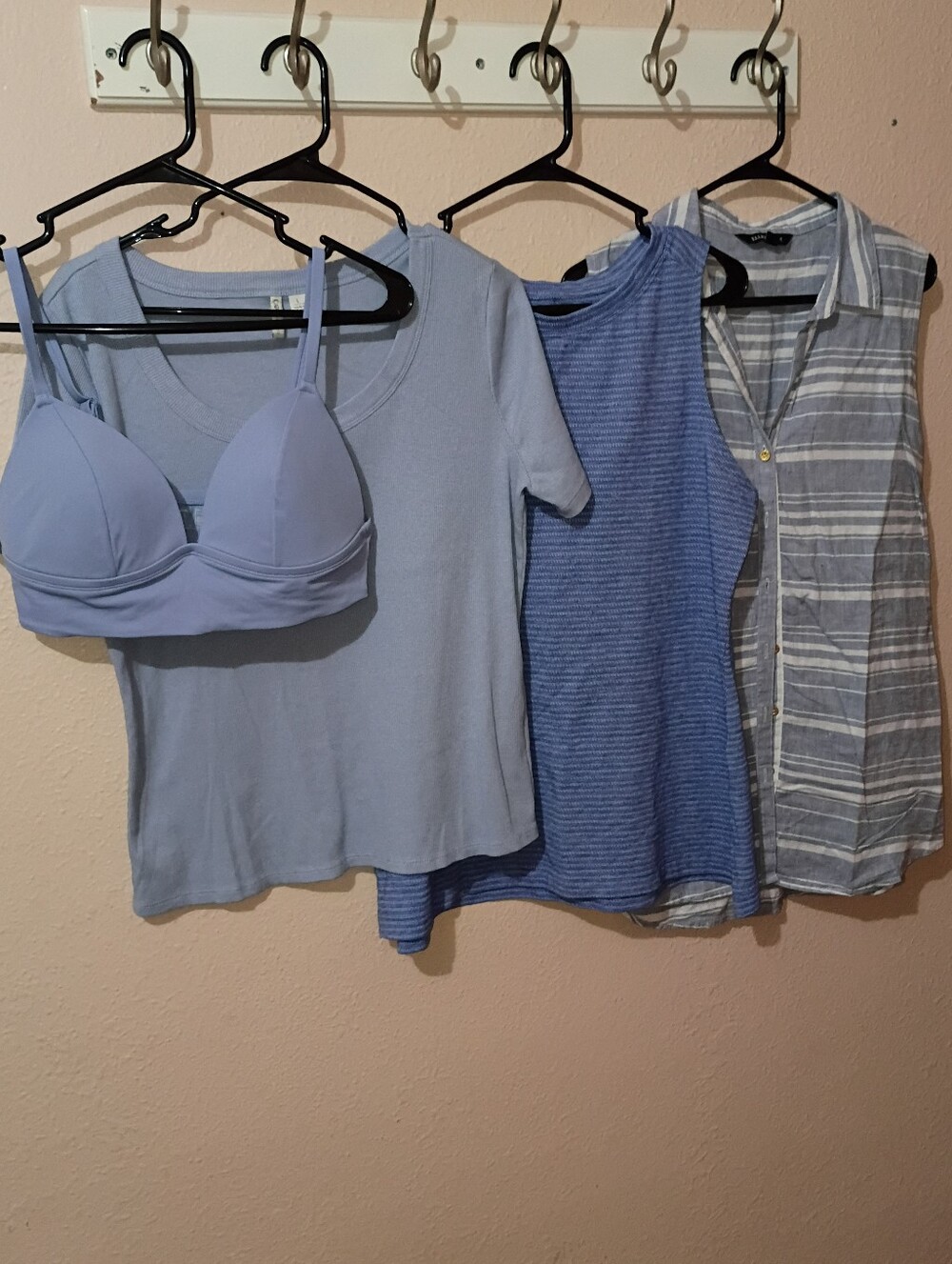 SIZE LARGE BUNDLE Light Blue Mixed Tops  - Bra, Tee, Tank, Linen Shirt
